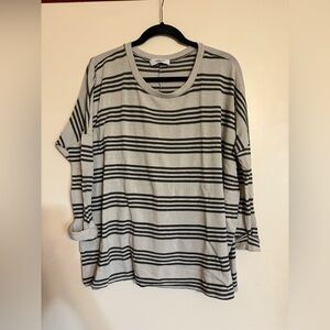 Carly Jean Los Angeles Black and Cream Striped Long Sleeve Tee